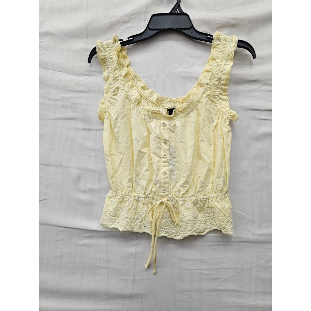 Wild Fable Womens Eyelet Sleeveless Button Front Top Yellow Cotton Size XS